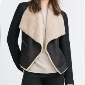 Zara Trafaluc Wool Faux Fur Sherpa Shearling Cropped Jacket